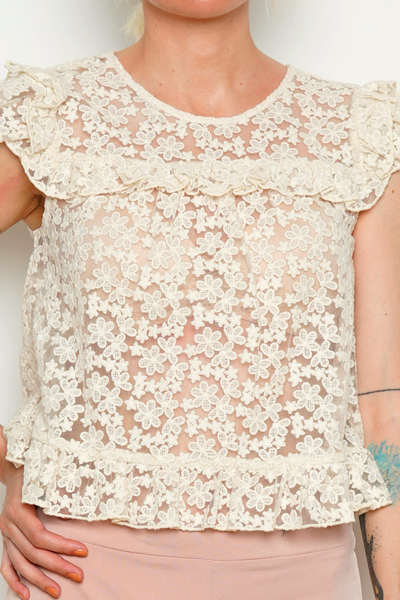 Line & Dot Ivory Lace Silk Blouse