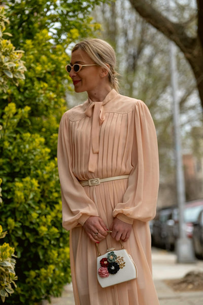 Vintage Albert Nipon pleated dress with tie neck