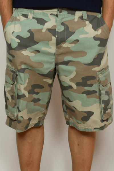 Military style camouflage cargo shorts