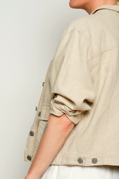 J. Jill Beige Linen Button Front Lightweight Jacket