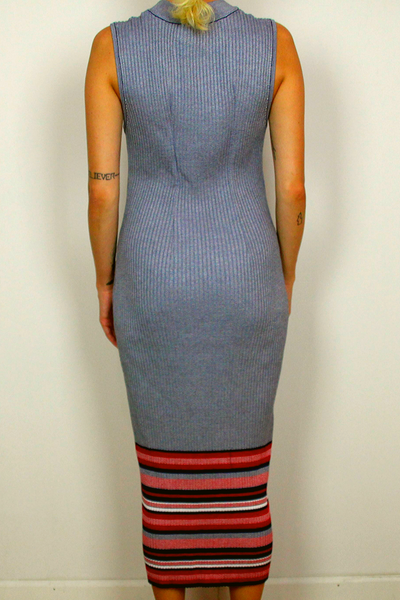 Ashley Stewart sleeveless knit dress with striped hem