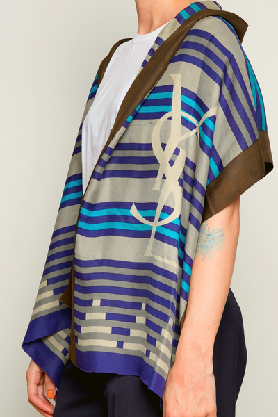 YSL Scarf Blue Striped Silk Shawl.