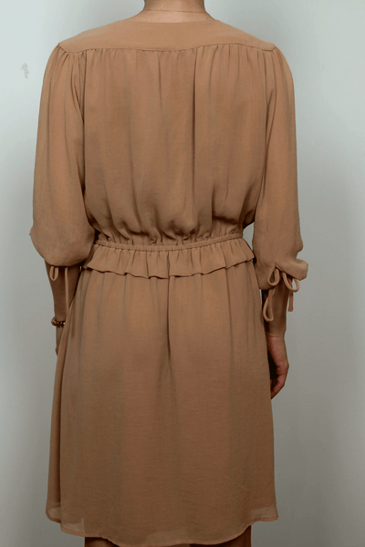 Chiffon Vintage Midi Dress In Tan
