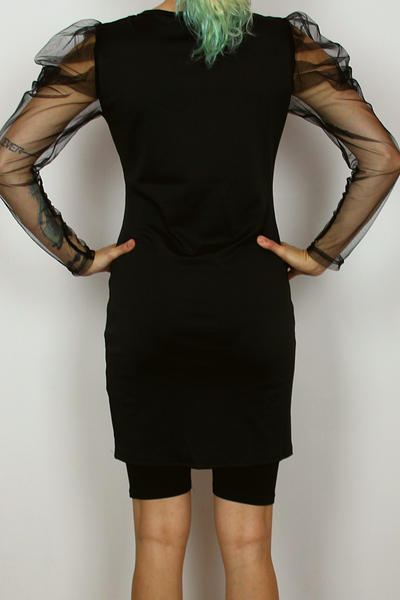 Black long sleeve sheer shirt-dress