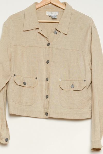 J. Jill Beige Linen Button Front Lightweight Jacket