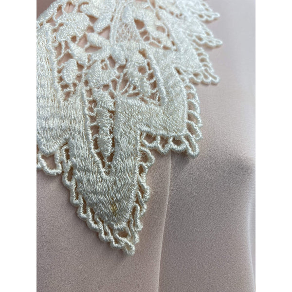 Pink long sleeve pleated dress with lace collar