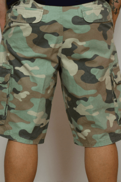 Military style camouflage cargo shorts