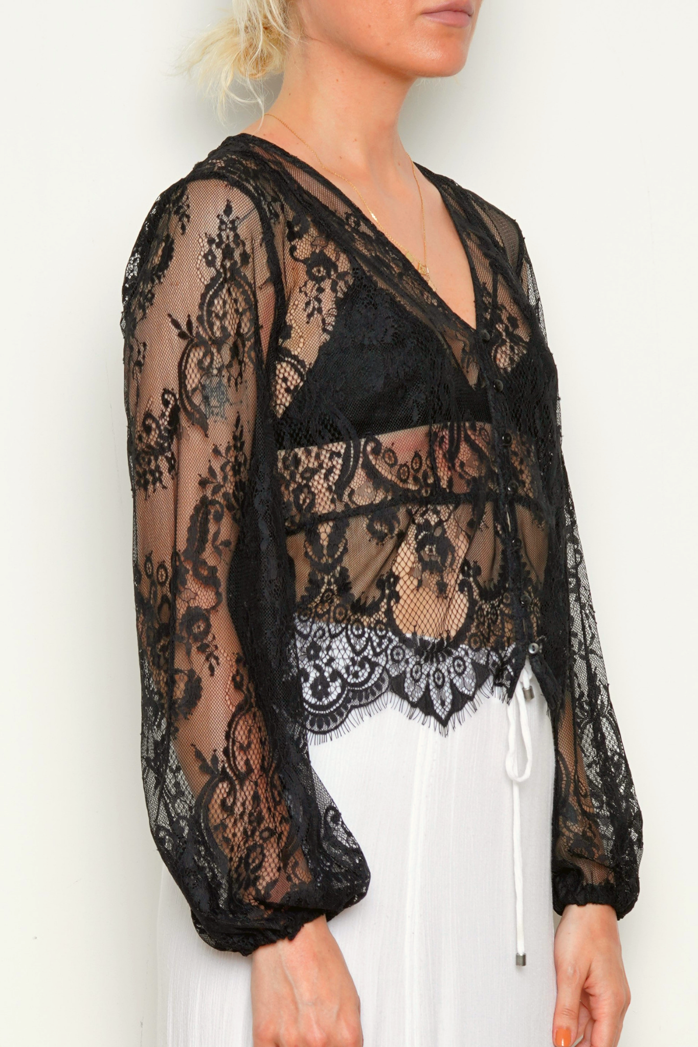 Sheer Embroidered Blouse in Black