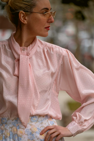 Vintage Pale Pink Bow With Tie Neck.