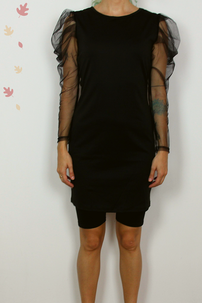 Black long sleeve sheer shirt-dress
