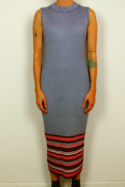 Ashley Stewart sleeveless knit dress with striped hem