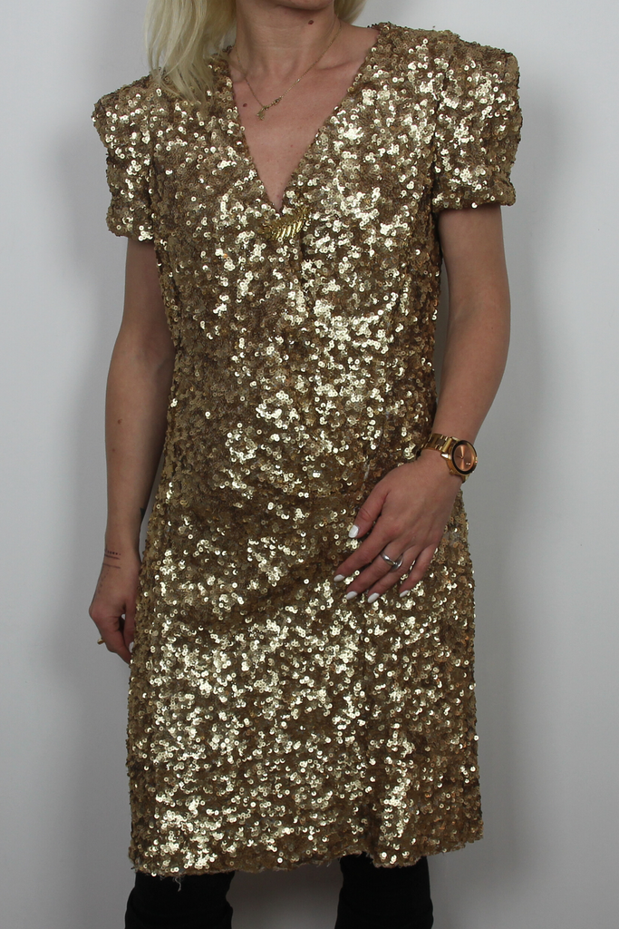 Gold sequined party dress French Connection taegclothing Gold sequined party dress French Connection taegclothing