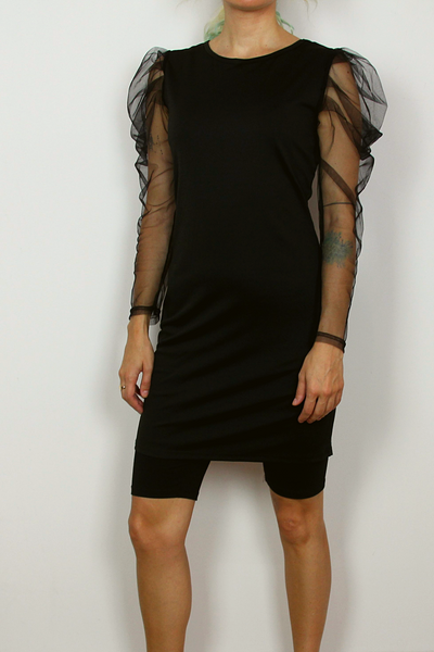 Black long sleeve sheer shirt-dress