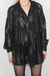 Poleci Black Mesh Embroidered Blouse--0243