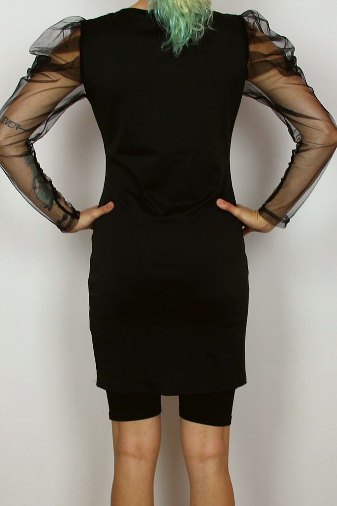 Black long sleeve sheer shirt-dress taegclothing Black long sleeve sheer shirt-dress taegclothing