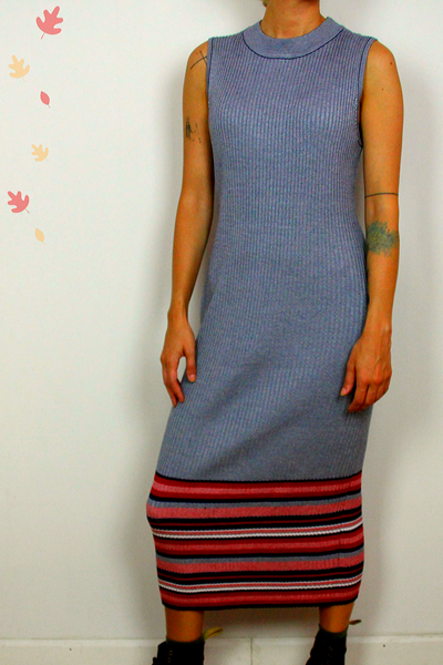 Ashley Stewart sleeveless knit dress with striped hem